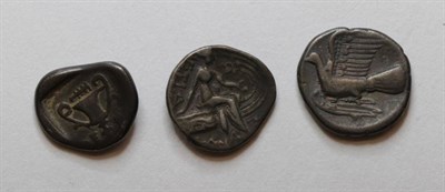 Lot 72 - Thebes, Boeotia, Circa AR Triobol (Hemidrachm), 426-395 BC, Boeotian shield rev. ?E-BH,...