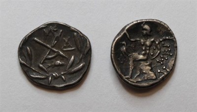 Lot 75 - Arkadia, Megalopolis, AR Triobol (Hemidrachm), c.80-50 BC, laureate head of Zeus left, rev. Pan...