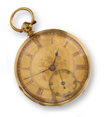 Lot 703 - An 18ct Gold Open Faced Pocket Watch, signed Jas Dann, Wisbech, 1860, gilt finished lever movement