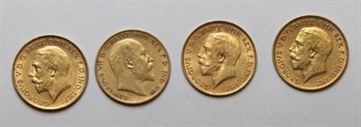 Lot 137 - George V (1910-1936), Half Sovereigns (3), 1911, 1912, 1914, (S.4006) together with an Edward...