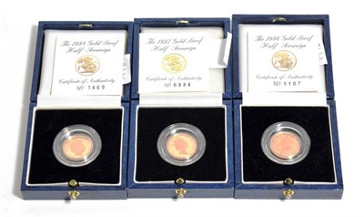 Lot 147 - Elizabeth II (1952-), Proof Half Sovereigns (3), 1996, 1997 and 1998, in Royal Mint cases of...