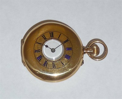 Lot 708 - A Lady's Half Hunter Fob Watch, circa 1890, frosted gilt finished lever movement, bimetallic...