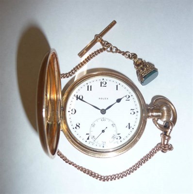 Lot 710 - A Gold Plated Full Hunting Cased Pocket Watch, signed Rolex, circa 1920, 15-jewel nickel...