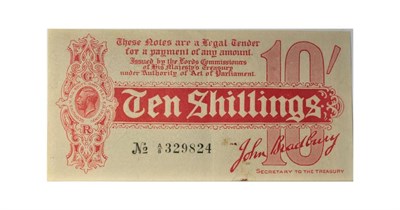 Lot 187 - Great Britain, Treasury 10 shillings, Bradbury, 1914, first issue, red on white, prefix A/8,...