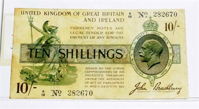 Lot 190 - Great Britain, Treasury 10 shillings, Bradbury, 1918, green purple and brown on white, prefix...