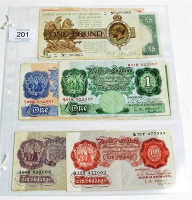 Lot 201 - A Small Collection of Banknotes comprising: Treasury £1, Warren Fisher, second issue, Feb...