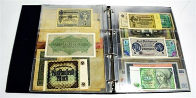 Lot 213 - An album of banknotes containing mainly European notes from the inter-war and WWII period...