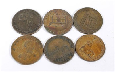 Lot 238 - Middlesex Halfpenny Tokens (6), Hendon (2), 1794, B.Price, view of church, rev. greyhound...