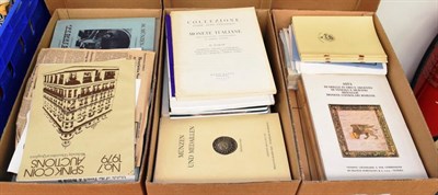 Lot 246 - Coin reference material: four boxes of books concerning mainly foreign coins and auction catalogues