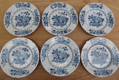 Lot 12 - Ten 19th century Staffordshire opaque china soup bowls; and six 18th century Delft plates