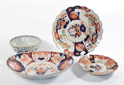 Lot 13 - An 18th century Chinese Imari bowl and three pieces of Japanese Imari wares (4)