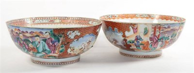 Lot 24 - A near pair of Chinese famille rose punch bowls, Qianlong; two Mandarin figural panels, both...