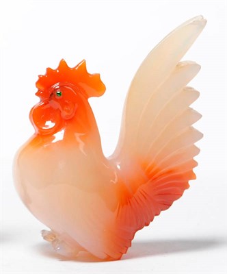 Lot 720 - A Carved Carnelian Model of a Cockerel, with upheld tail and green stone eyes, 7.2cm   Ex...