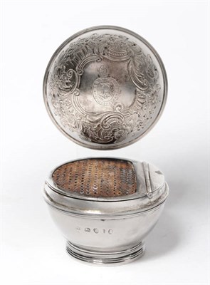 Lot 722 - A George III Table Nutmeg Grater, maker's mark indistinct, London 1794, of spherical form,...