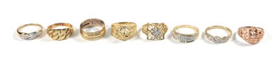Lot 51 - Seven 9 carat gold dress rings, of various sizes; together with a ring stamped '375', finger size P