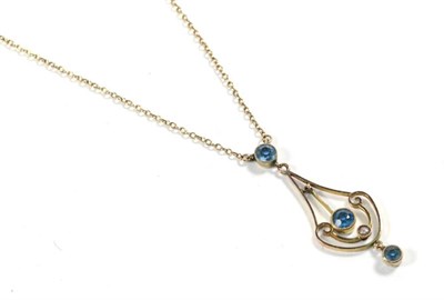 Lot 56 - A seed pearl and gem set pendant on a conforming trace link chain, both stamped '9CT', pendant...