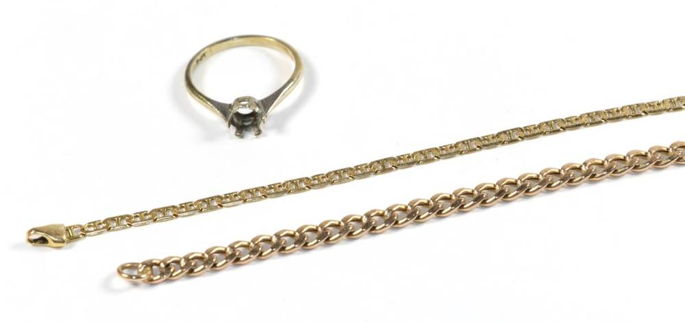 Lot 65 - A 9 carat gold curb link chain, length 21.5cm; a fancy link bracelet, stamped '750', length...