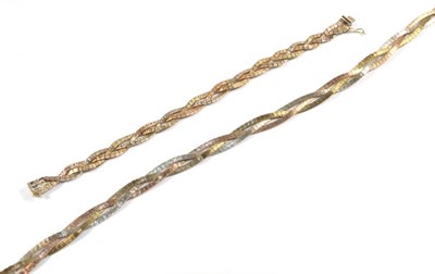 Lot 69 - A 9 carat tri-colour gold necklace, and similar bracelet, stamped '9' '.375'; necklace length 43cm