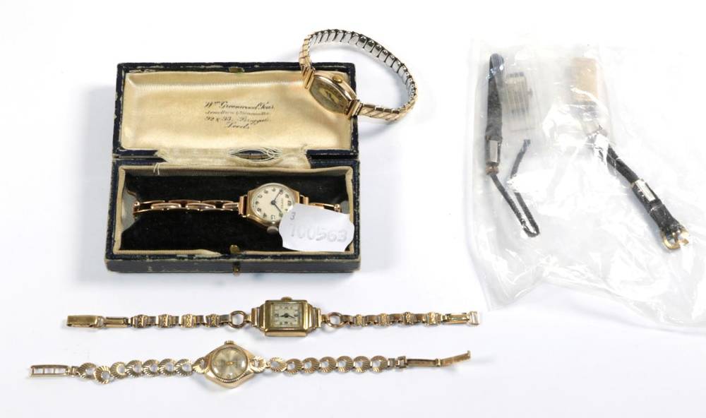 Lot 76 - Four gold wristwatches and another