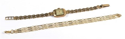 Lot 91 - A 9 carat gold chain linked three strand bracelet, length 20cm; and a lady's 9ct gold...