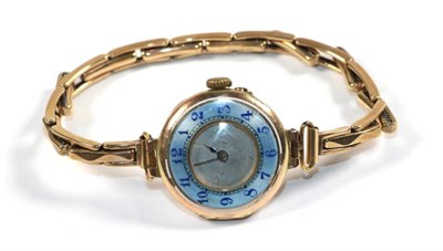 Lot 97 - A ladies 9 carat gold enamel half hunter cased wristwatch