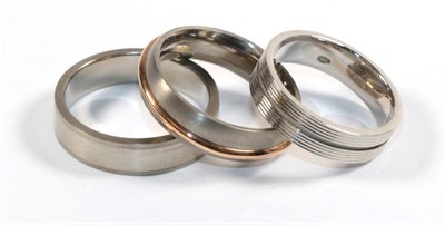 Lot 107 - Three band rings, finger sizes S1/2, V and X
