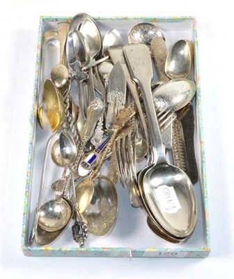 Lot 129 - Assorted silver flatware including: a pair of Victorian Scottish table spoons; an  Irish fiddle...