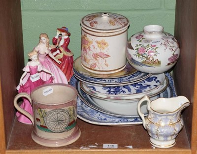 Lot 146 - A Victorian Sunderland lustre 'Mariner's Compass' tankard; together with a Victorian jug; three...