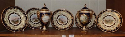 Lot 161 - A group of Coalport landscape painted ceramics comprising five dessert plates, one signed JM Platt