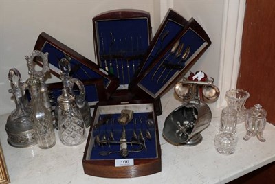 Lot 166 - A group of plated and glass wares including a small Art Deco oak canteen