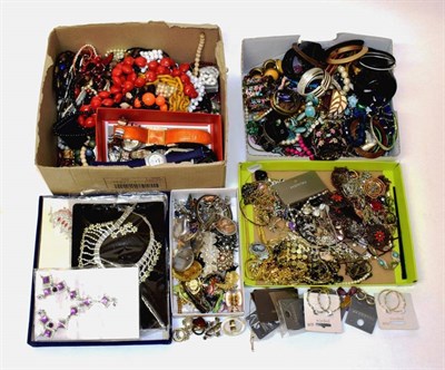 Lot 174 - A group of costume jewellery including boxes and watches (one shelf)