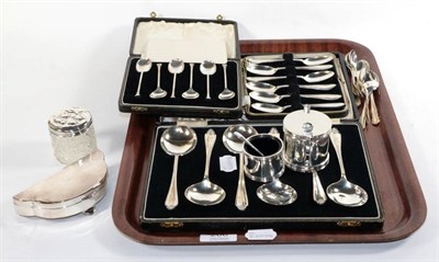 Lot 206 - Silver to include a cased set of six seal top spoons, a cased set of six soup spoons, various other