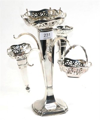 Lot 231 - A silver epergne, Henry Clifford Davis, Birmingham 1921, the central vase supporting two...