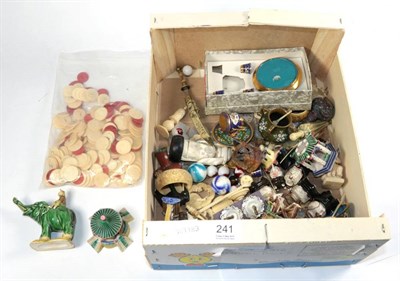 Lot 241 - A group of Oriental items including miniature cloisonne pieces, pottery models, mother of pearl...