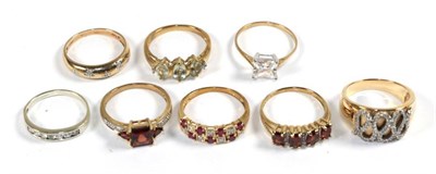 Lot 266 - Eight 9 carat gold gemset dress rings, various finger sizes