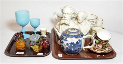 Lot 312 - Two trays including two Victorian loving cups for Millom Wesleyan Chapel, Royal Crown Derby,...