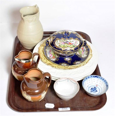 Lot 335 - A Samson of Paris twin-handled cup, cover and stand; 18th century tea bowl; Doulton Lambeth...