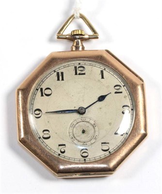 Lot 342 - A 9 carat gold octagonal pocket watch, Swiss movement