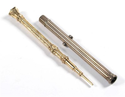 Lot 355 - A combination pencil and dip pen, Sampson Mordan & Co; and a gold coloured foliate engraved...