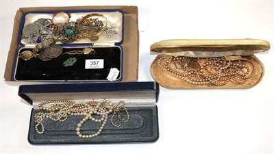 Lot 357 - A Murrle Bennett & Co enamel brooch, two 9ct gold ladies wristwatches, two Victorian crowns and...