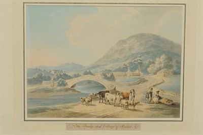 Lot 762 - Peter Le Cave (fl.1769-1810) "The Bridge and Village of Rydal" Signed and dated 1790, inscribed...