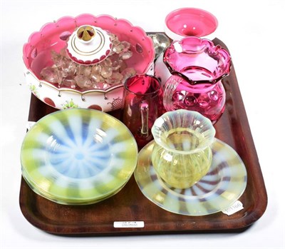 Lot 374 - A group of Victorian Vaseline glass, cranberry glass and flash glass