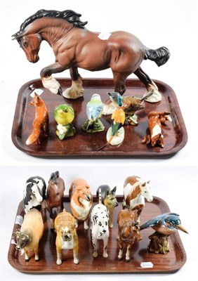 Lot 379 - Two trays of Beswick animals including horses, dogs and birds