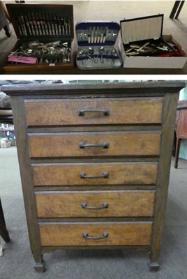 Lot 381 - A five drawer canteen, a table top canteen and a large group of plated flatware