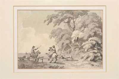 Lot 764 - Attributed to Samuel Howitt (1765-1822) "A Huntsman taking a Fence" Inscribed on an exhibition...