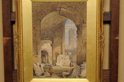 Lot 765 - Attributed to Samuel Prout (1783-1852) "The Basilica of Constantine, Rome" Bears a signature,...