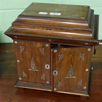 Lot 401 - A 19th century mother of pearl inlaid rosewood table top jewellery cabinet with caddy top and...