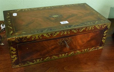 Lot 402 - A Victorian mahogany and brass inlaid writing slope, fitted interior with secret compartment