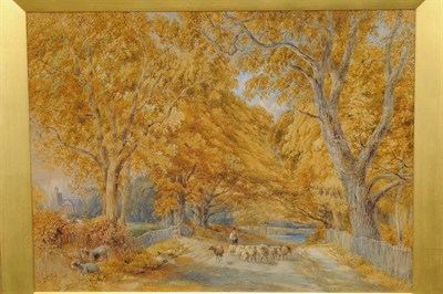 Lot 768 - Thomas James Soper (ex.1836-1890) Country Lane with Shepherd and Sheep, two donkeys nearby...