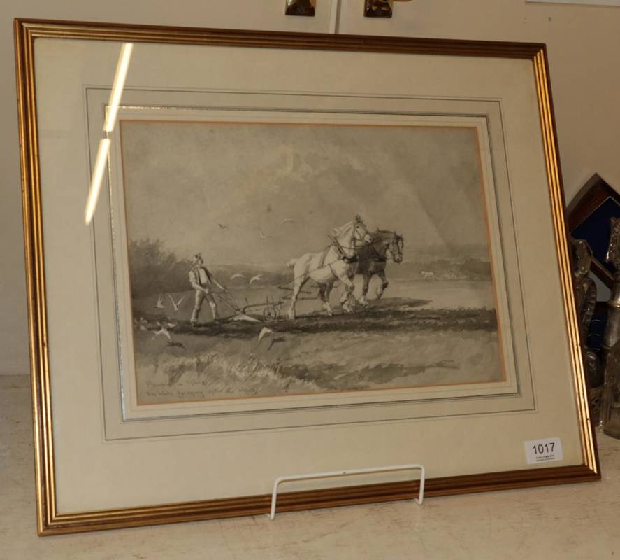 Lot 1017 - British School (19th century) Ploughing in Spring, pencil and wash, 24cm by 34.5cm